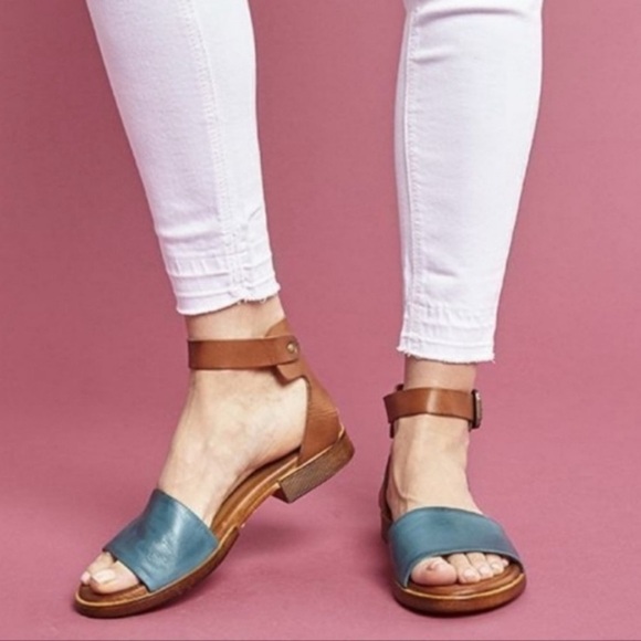 Miz Mooz Blue & Brown Leather Sandals Ankle Strap Size 39 - Picture 1 of 14